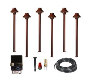 Set Of 6 LED Small Hat Path Light In Rust