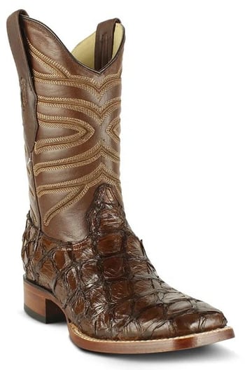 Los Altos Brown Genuine Pirarucu Fish Square Toe Cowboy Boots 8221007