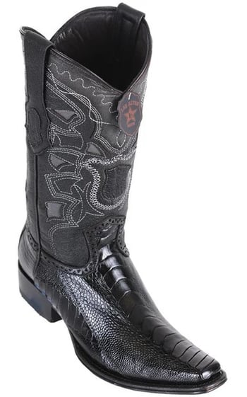 Los Altos Black Genuine Ostrich Leg Leather European Square Toe Cowboy Boots 760505