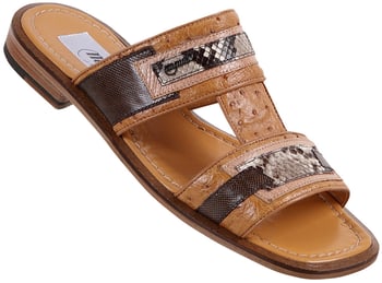 Mauri  "1978" Light Rust / Sand / Camel Genuine Ostrich / Python / Karung Sandals