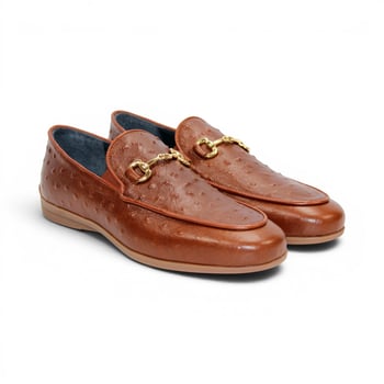 Duca Di Matiste Cortona Cognac Stampa Struzzo Leather Horsebit Loafer