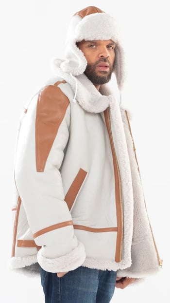 G-Gator White / Brown Genuine Sheepskin Jacket With Leather Trimming 702.