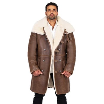 G-Gator 6110 Brown  Sheepskin Trench Coat Shearling Button-Up Winter Jacket