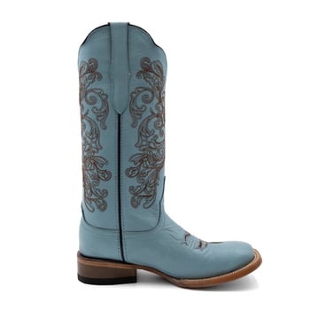 Ferrini Ladies "Ella" Aqua Full Grain Leather Square Toe Cowgirl Boots 81093-25