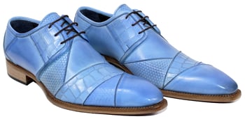 Duca Di Matiste "Imperio" Light Blue Genuine Italian Calfskin Lace-Up Shoes.