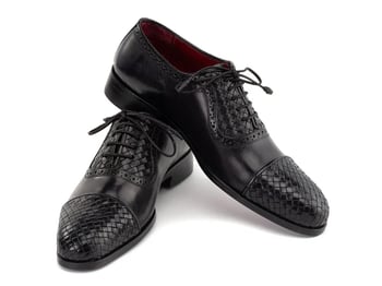 Paul Parkman 49851-BLK Black Genuine Woven Leather Cap Toe Oxford Shoes