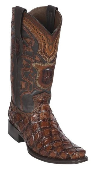 Los Altos Brown Genuine Pirarucu Leather European Square Toe Cowboy Boots 761007