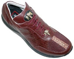 Mauri 8741 "Highway" Burgundy Genuine Stingray And Mauri Embossed Nappa Leather Casual Sneakers With Silver Alligator Head