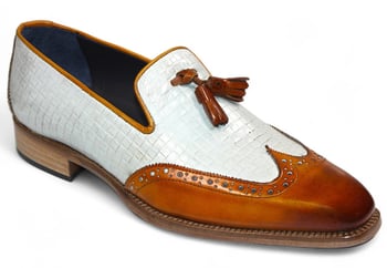 Duca Di Matiste "Cosenza" Gold/Off White Genuine Italian Calf Leather Weave Print Loafers.