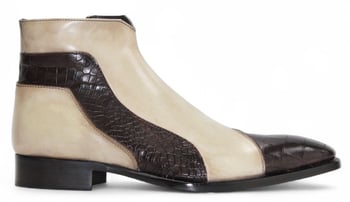 Duca Di Matiste Aprilia Beige/Brown Italian Calfskin Crocodile-Print Ankle Boots
