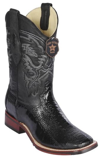 Los Altos Black Genuine Ostrich Leg Wide Square Toe Cowboy Boots 8260505