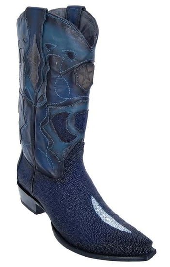 Los Altos Faded Navy Blue Genuine Single Stone Stingray Snip Toe Cowboy Boots 94R1210