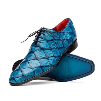 Marco Di Milano "Criss" Caribbean Blue Fully Wrapped Genuine Pirarucu Dress Shoes