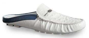 Mauri "3460" White / Wonder Blue Genuine Ostrich Half Shoes.