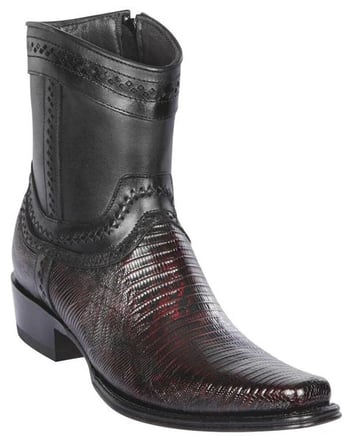 Los Altos Black Cherry Genuine Teju Lizard Leather European Square Toe Low Shaftt Cowboy Boots 76B0718