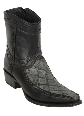 Los Altos  Gray Black Genuine Piraruccu Leather  European Square Toe Low Shaft Cowboy Boots 76BF1009