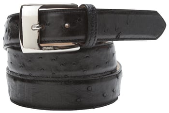 Mauri "100/35" Black Genuine Ostrich Belt With Mauri Logo on Buckle