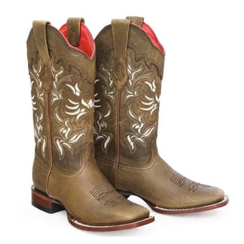 Los Altos Women's Honey Genuine Teju Leather Wide Square Toe Cowgirl Boots 32219951