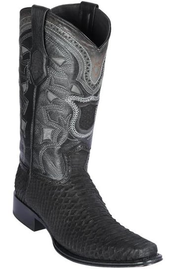 Los Altos Suede Black Genuine Python Leather European Square Toe Cowboy Boots 76N5705