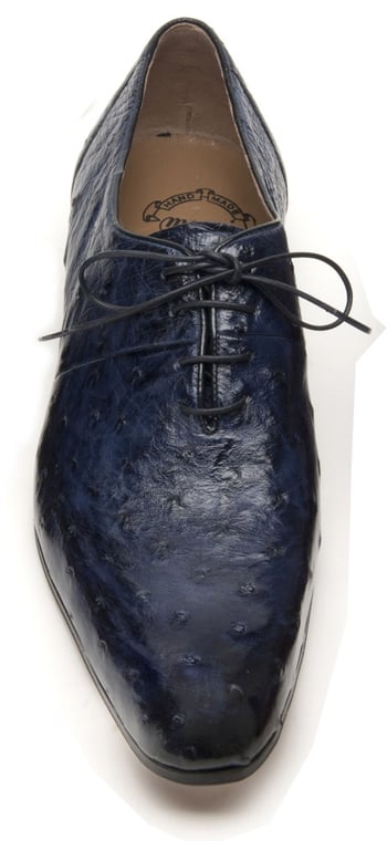 Mauri "Clemente" 1067 Wonder Blue Genuine All Over Ostrich Hand-Painted Burnished Shoes