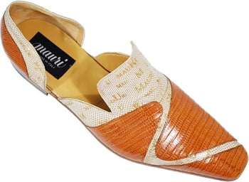 Mauri 4004 Cognac/Winter White Genuine Lizard/Mauri Laser Karung Snake Skin Half Shoes.