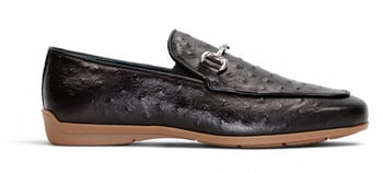 Duca Di Matiste Cortona Black Stampa Struzzo Leather Horsebit Loafer