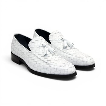 Duca Di Matiste Tirrenea White Calf Weave Leather Tassle Loafer