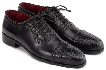 Paul Parkman 49851-BLK Black Genuine Woven Leather Cap Toe Oxford Shoes