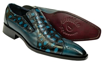 Duca 024 Teal / Black Custom Hand Painted Italian Calfskin Loafers