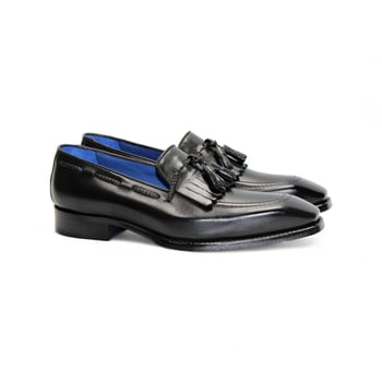 Emilio Franco Tommaso Black Italian Calf Leather Tassel Loafers