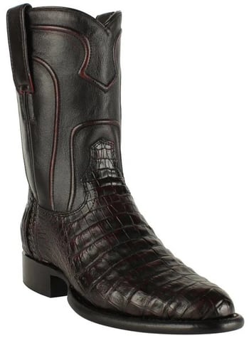 Los Altos Black Cherry Genuine Caiman Belly Round Roper Toe Cowboy Boots 698218