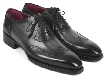 Paul Parkman Black / Gray Genuine Leather Goodyear Welted Men's Oxford Dress Shoes 6819-GRY