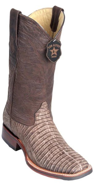 Los Altos Sanded Brown Genuine Teju Leather Wide Square Toe Cowboy Boots 8260735