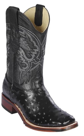 Los Altos Black Ostrich Caiman Wide Square Toe Cowboy Boots 8260305