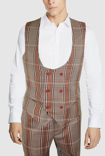 Cielo Rust / Beige / Black Plaid Slim Fit Vest V3553