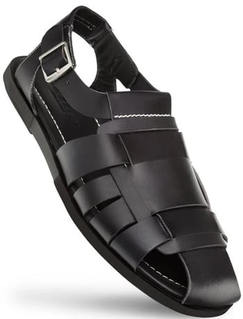 Mezlan Black Genuine Smooth Calfskin Leather Fisherman Sandal R20257.