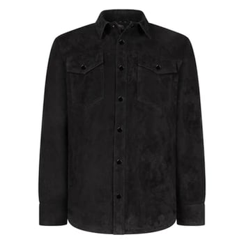 G-Gator 2512 Black Genuine Lambskin Suede Snap Front Plain Shirt Jacket