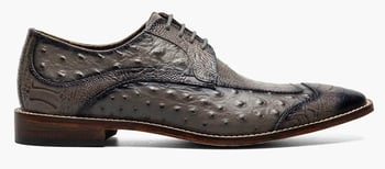 Stacy Adams "Fanelli" Grey Burnished Leather Ostrich Print Derby Shoes 25536-020