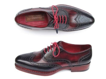 Paul Parkman "027-TRP-NVYBRD'' Brogues Navy / Red Genuine Leather Wingtip Shoes.