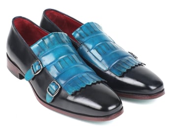 Paul Parkman ''ST17BLU" Blue / Navy Kiltie Double Monkstrap Loafers.