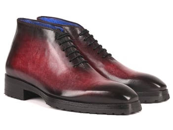 Paul Parkman "791BRD13" Bordeaux Burnished Hand-Painted Genuine Calfskin Oxford Ankle Boots