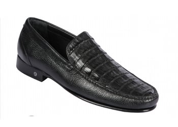 Lombardy Black Genuine Crocodile / Leather Penny Loafer Shoes ZLA048205.