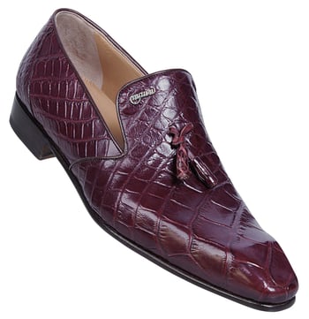 Mauri "4585/4" Burgundy Genuine All Over Alligator With Tassel Loafer Shoes