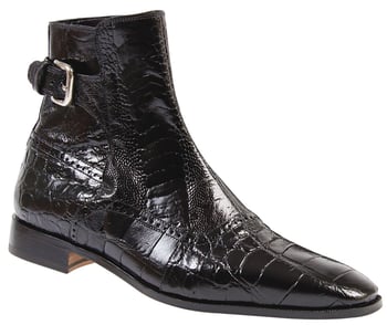 Mauri "Kensington" 4398 Black Genuine Alligator / Ostrich Leg Boots With Ankle Buckle