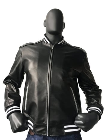 G-Gator Black Genuine Lambskin Leather Baseball Jacket With Stingray Trimming 3440.