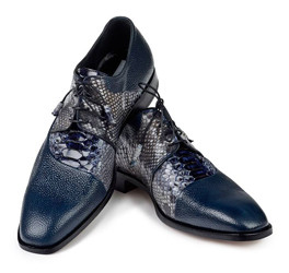 Mauri "Aspide" 4694 Navy Genuine Pebble Grain Calf / Blue Python Hand-Painted Dress Shoes