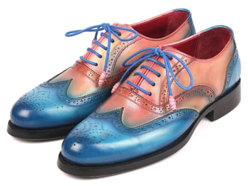 Paul Parkman Blue / Pink Genuine Leather Men's Wingtip Goodyear Welted Oxford Dress Shoes 027-BLUPNK