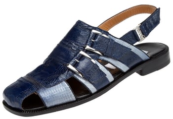 Mauri "Milano" 1632 Iris Blue / Multiblue Genuine Ostrich Leg Perforated Sandals