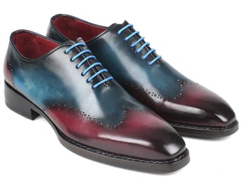 Paul Parkman ''081-BPX'' Blue / Purple Genuine  Hand-Painted Leather Welted Wingtip Oxfords Shoes.