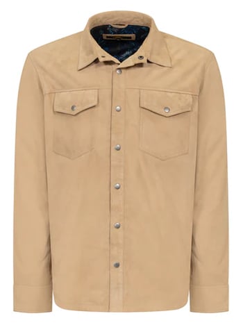 G-Gator 2512 Tan Genuine Lambskin Suede Snap Front Plain Shirt Jacket